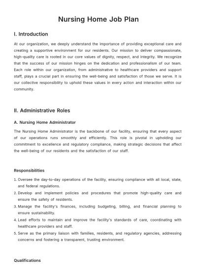 Free Nursing Home Job Plan Template to Edit Online