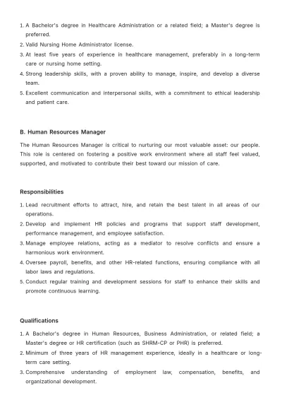 Free Nursing Home Job Plan Template to Edit Online