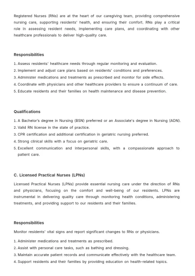 Free Nursing Home Job Plan Template to Edit Online