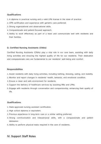 Free Nursing Home Job Plan Template to Edit Online