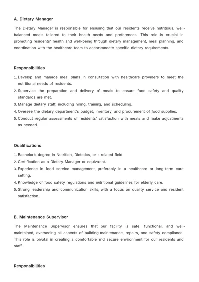 Free Nursing Home Job Plan Template to Edit Online
