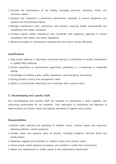 Free Nursing Home Job Plan Template to Edit Online