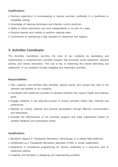 Free Nursing Home Job Plan Template to Edit Online