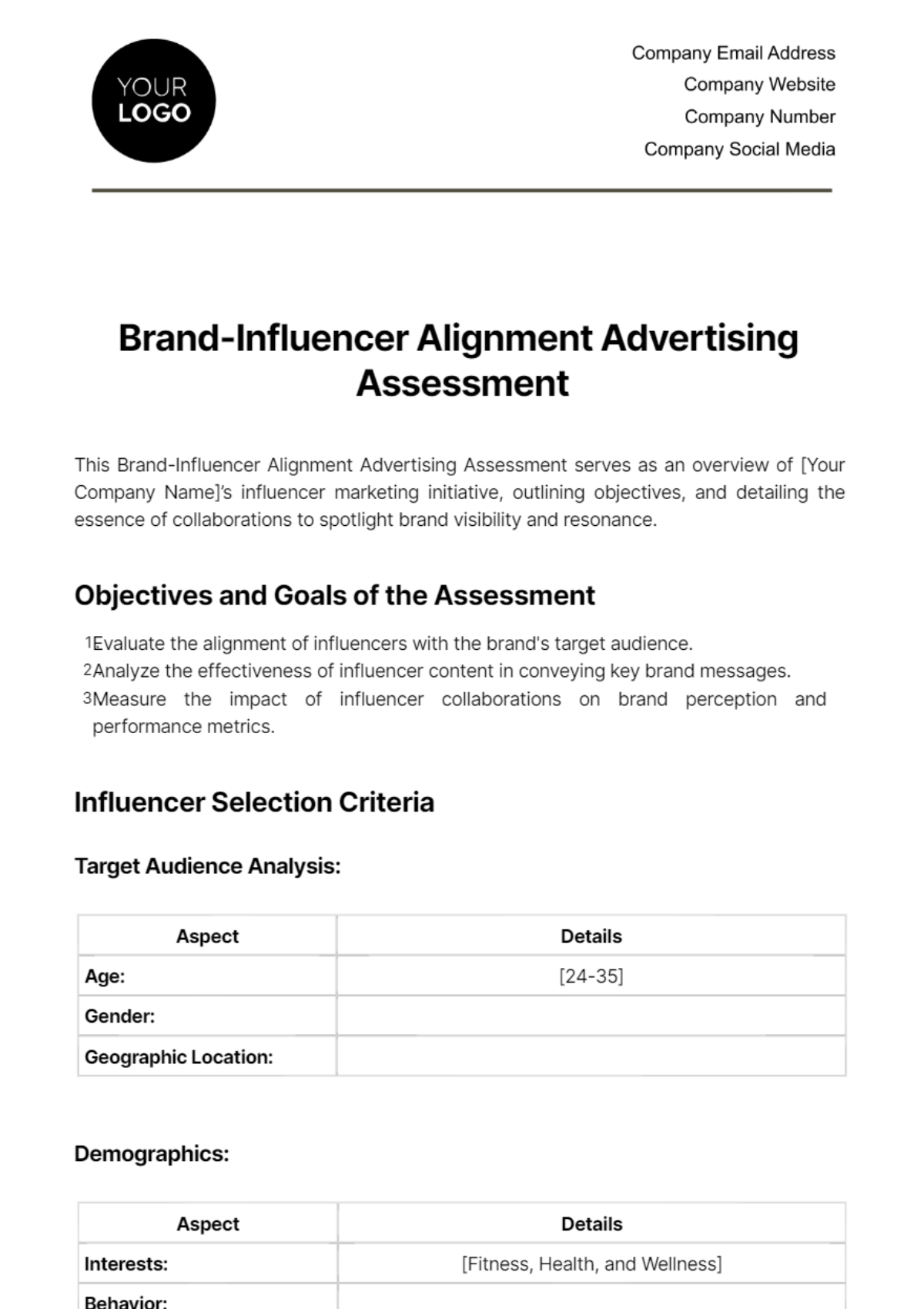Brand-Influencer Alignment Advertising Assessment Template