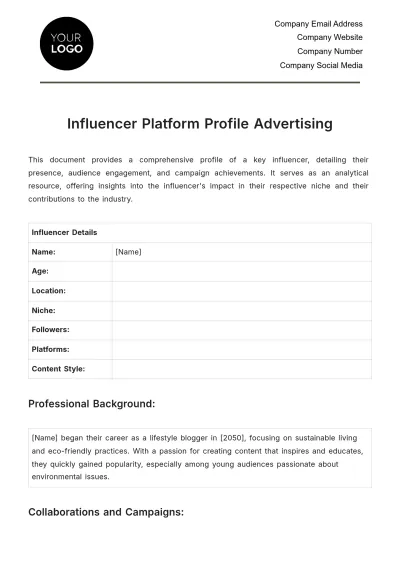 Free Influencer Platform Profile Advertising Template to Edit Online
