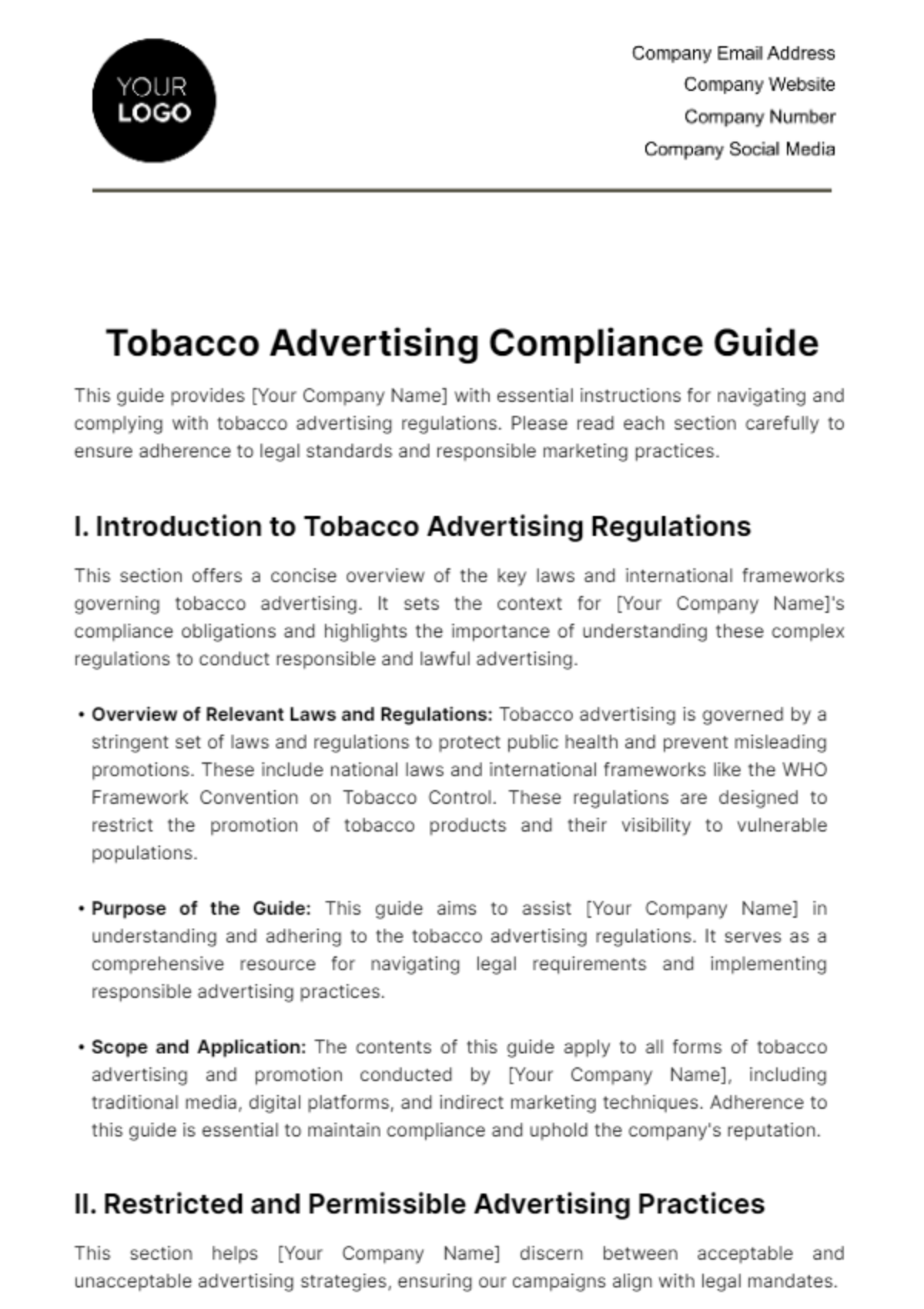 Tobacco Advertising Compliance Guide Template