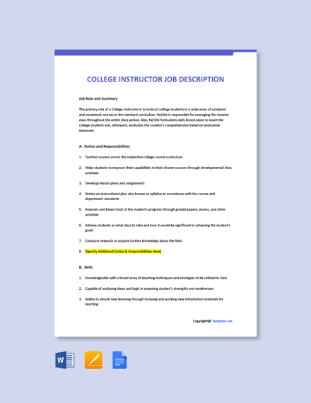 College Instructor Job Ad/Description Template [Free PDF ...