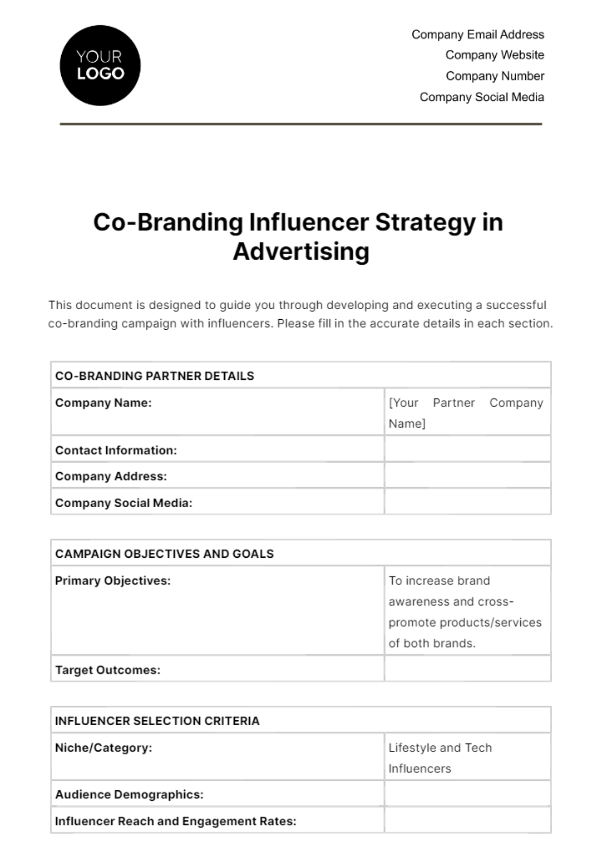Free Co-Branding Influencer Strategy in Advertising Template