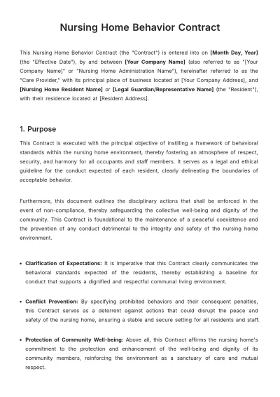 Free Nursing Home Behavior Contract Template to Edit Online