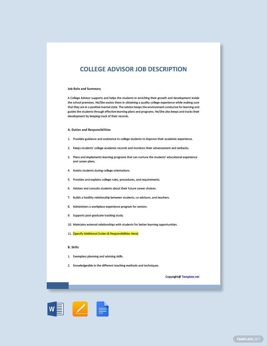 College Advisor Job Ad/Description Template
