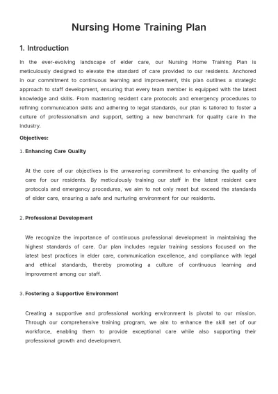 Free Nursing Home Training Plan Template to Edit Online