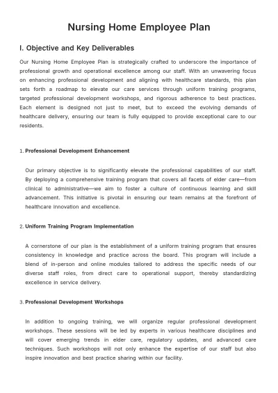 Free Nursing Home Employee Plan Template to Edit Online
