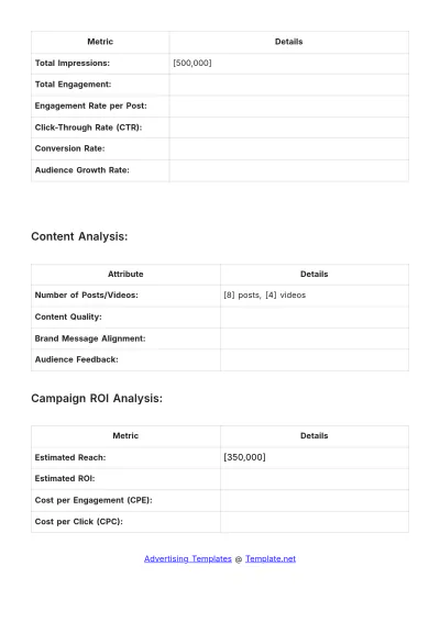 Free Quick Look Influencer Analytics in Advertising Template to Edit Online