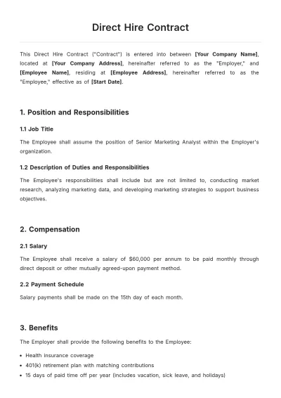 Free Direct Hire Contract Template to Edit Online