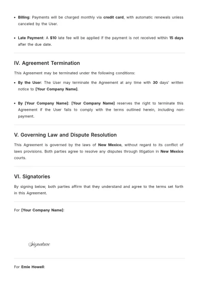 Free User Agreement Template to Edit Online