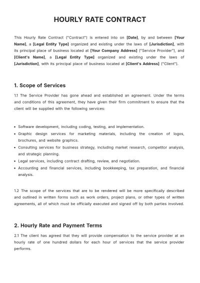 Free Hourly Rate Contract Template to Edit Online