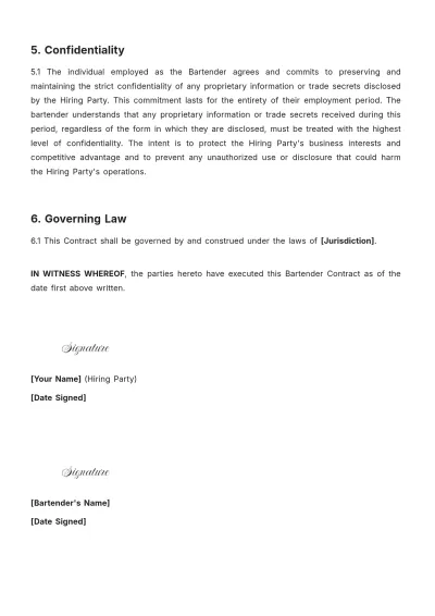 Free Bartender Contract Template to Edit Online