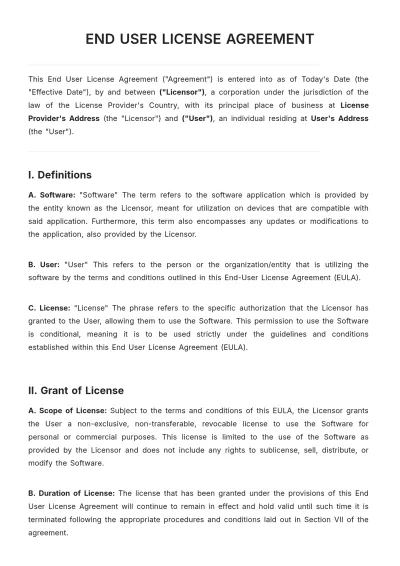 Free End User License Agreement Template to Edit Online