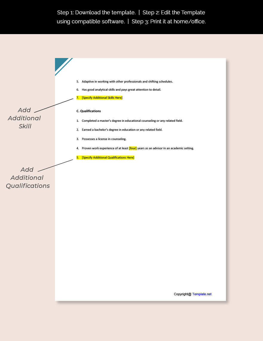 College Academic Advisor Job Description Template Google Docs Word Apple Pages Template