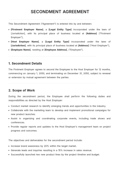 Free Secondment Agreement Template to Edit Online