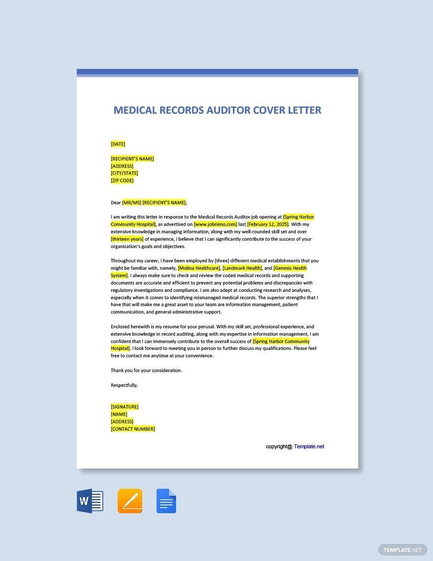 Medical Records Auditor Cover Letter