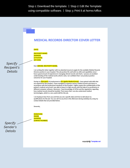 Medical Records Director Cover Letter Template