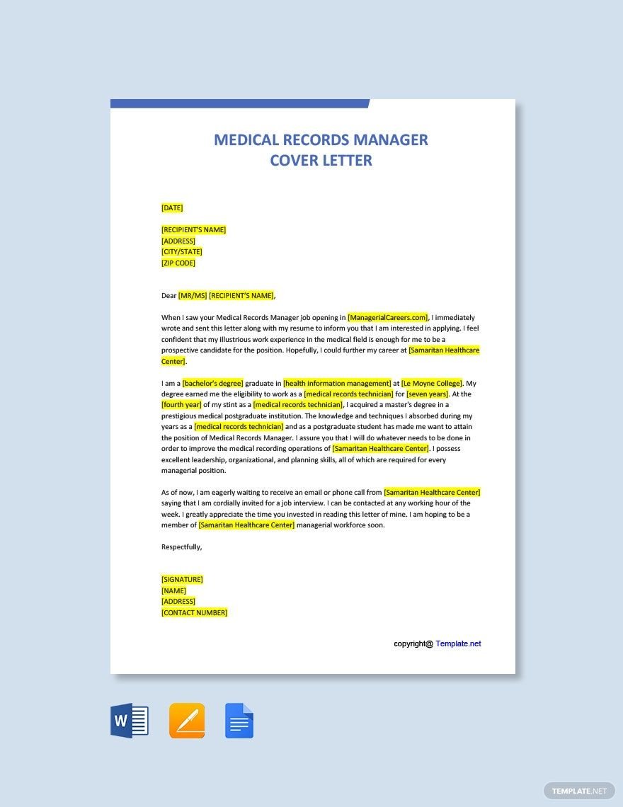 Medical Records Manager Cover Letter