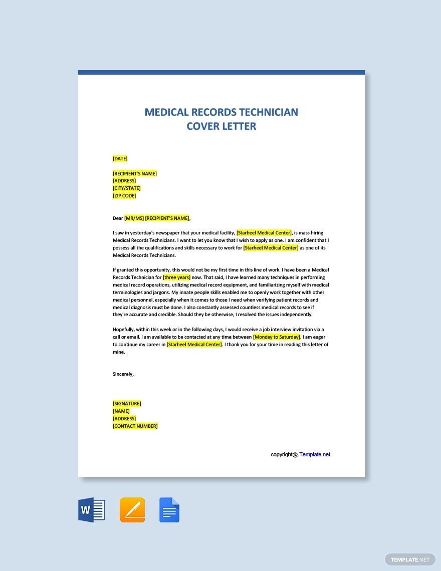 Medical Records Technician Cover Letter