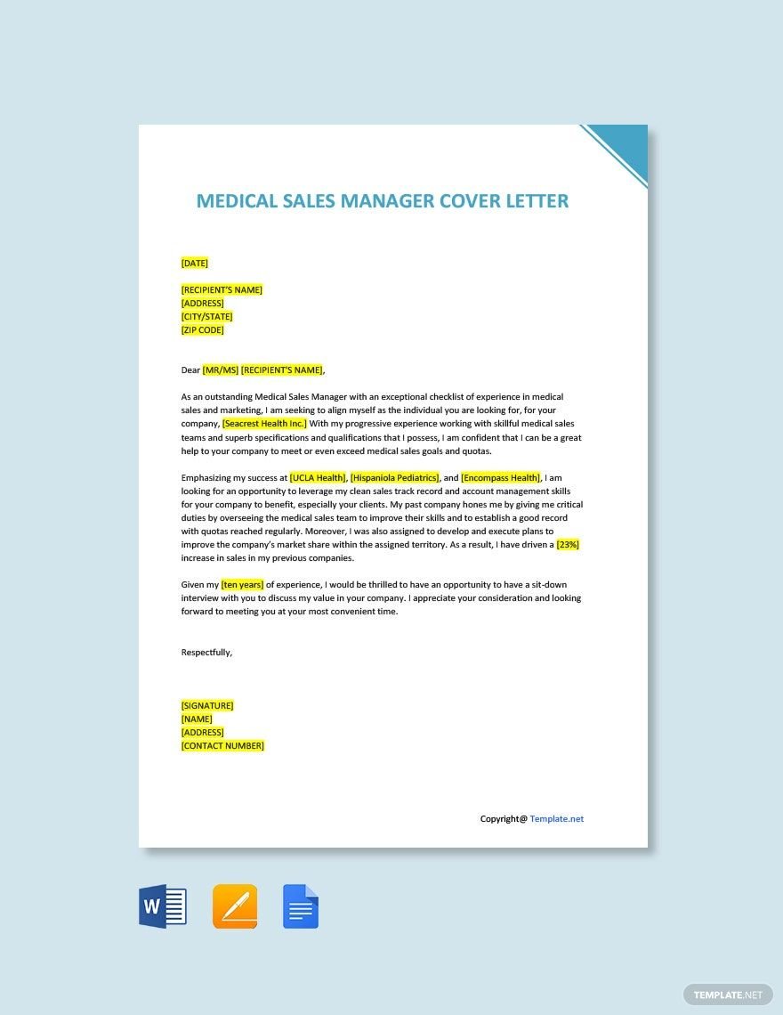 Medical Sales Manager Cover Letter