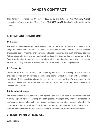 Free Dancer Contract Template to Edit Online