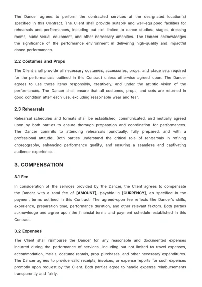Free Dancer Contract Template to Edit Online