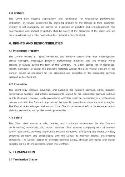 Free Dancer Contract Template to Edit Online