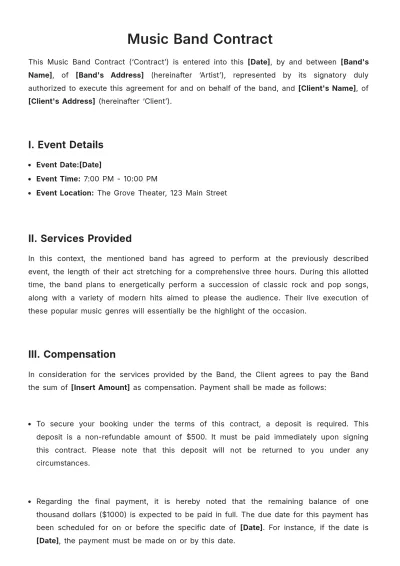 Free Music Band Contract Template to Edit Online