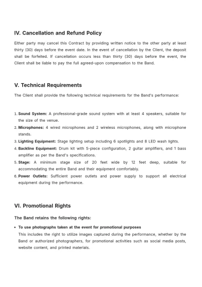 Free Music Band Contract Template to Edit Online