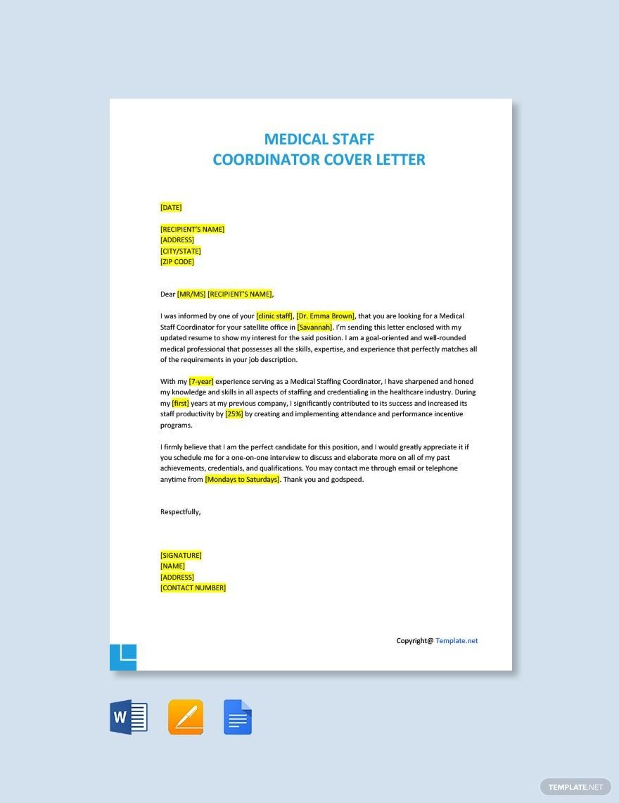 Medical Staff Coordinator Cover Letter Template
