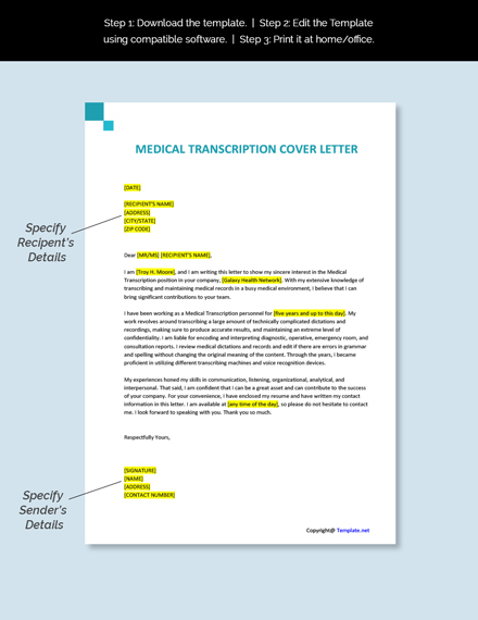 Free Medical Transcription Cover Letter Template - Google Docs, Word ...