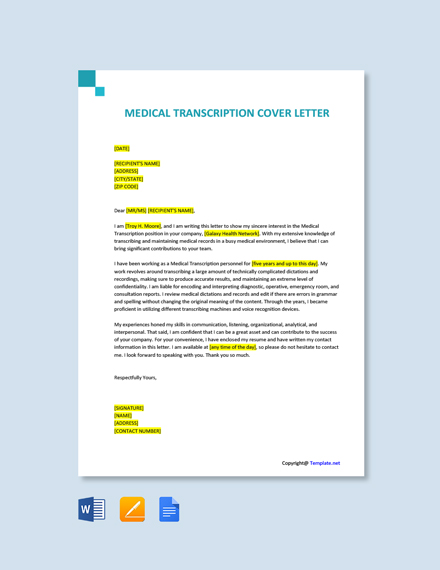 cover letter sample for transcription job