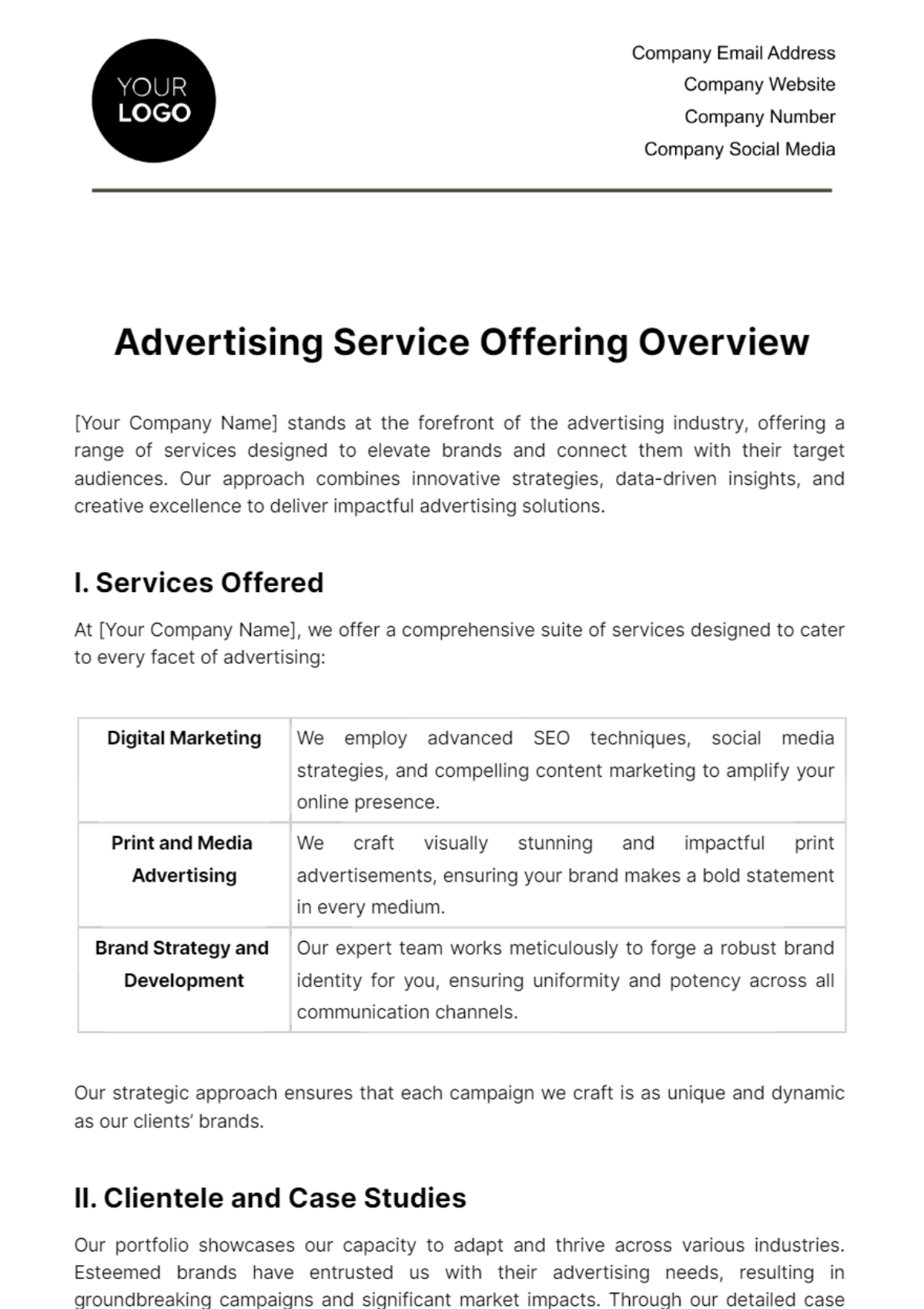 Advertising Service Offering Overview Template