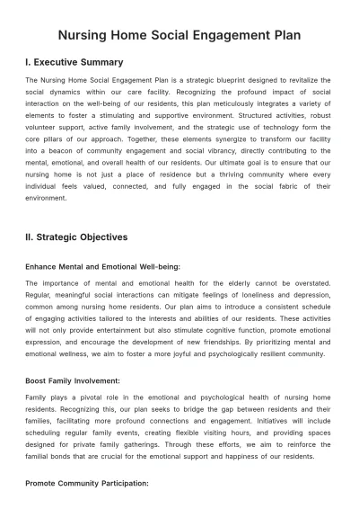 Free Nursing Home Social Engagement Plan Template to Edit Online