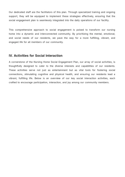 Free Nursing Home Social Engagement Plan Template to Edit Online