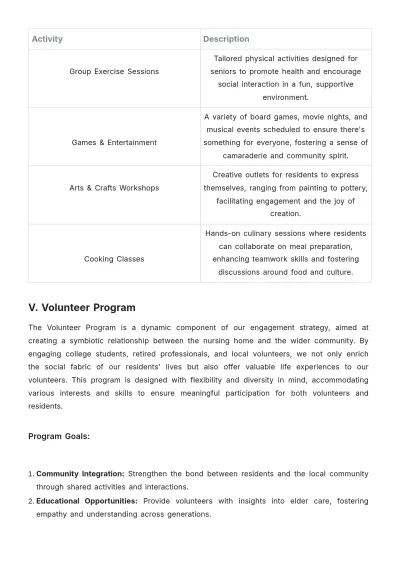 Free Nursing Home Social Engagement Plan Template to Edit Online