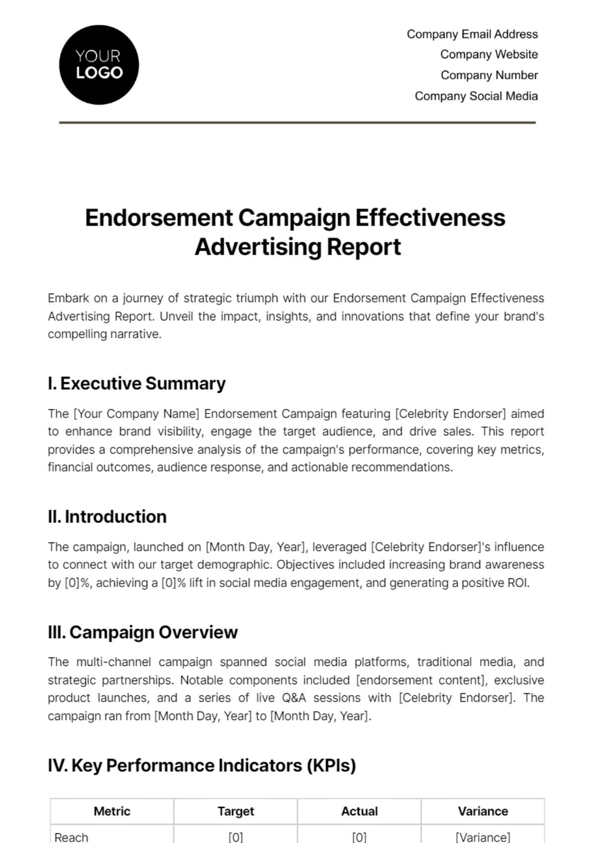 Free Endorsement Campaign Effectiveness Advertising Report Template 