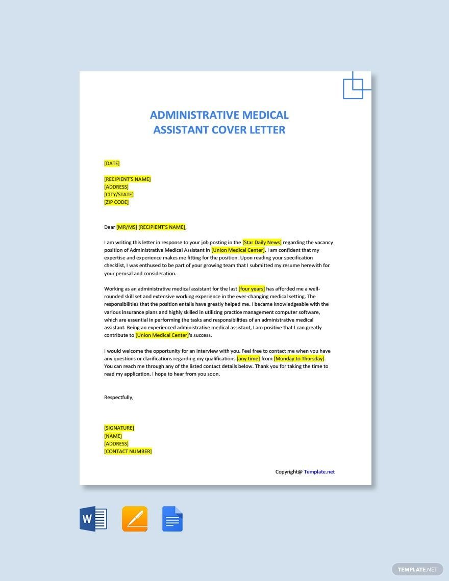 Administrative Medical Assistant Cover Letter