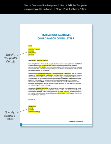 Free High School Academic Coordinator Cover Letter Template - Google ...