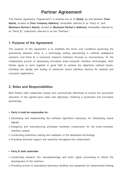Free Partner Agreement Template to Edit Online