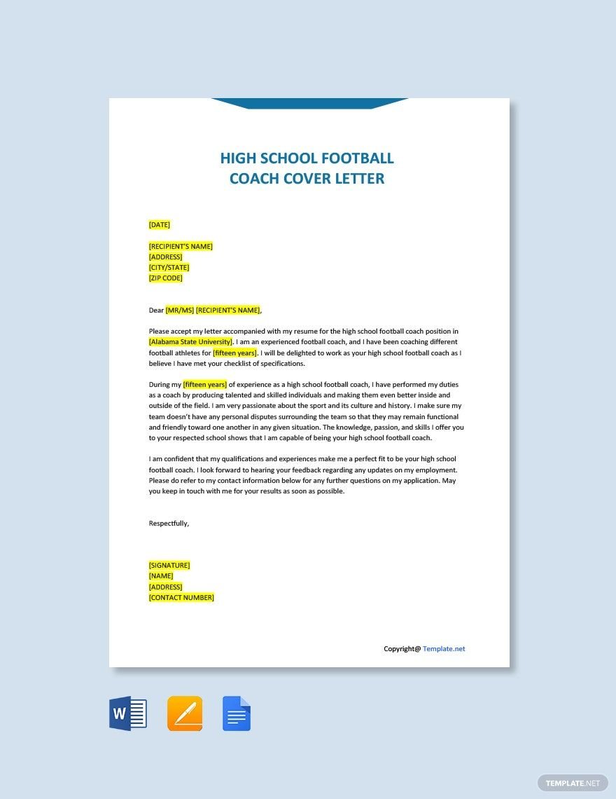 High School Football Coach Cover Letter
