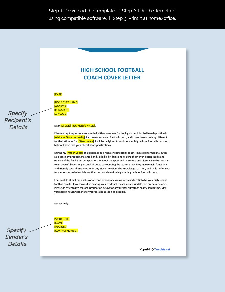 Free High School Football Coach Cover Letter - Google Docs, Word, Apple  Pages, PDF 