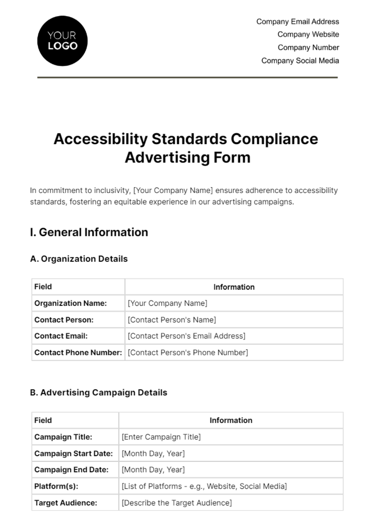 Accessibility Standards Compliance Advertising Form Template