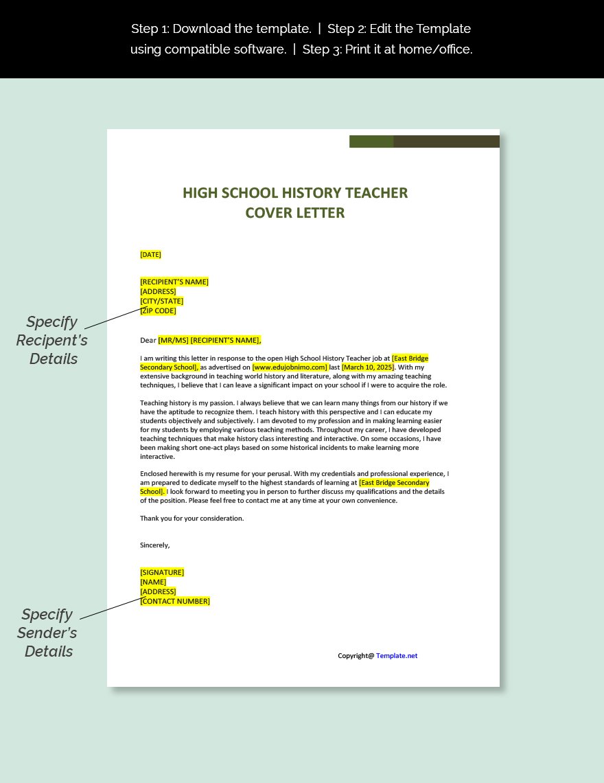 High School History Teacher Cover Letter