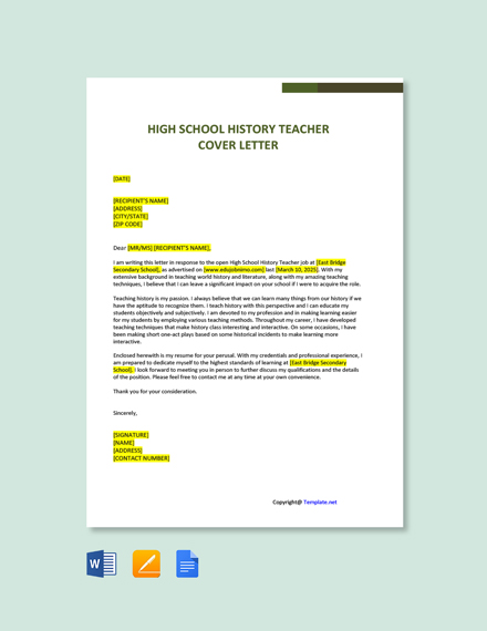 cover letter for history teacher